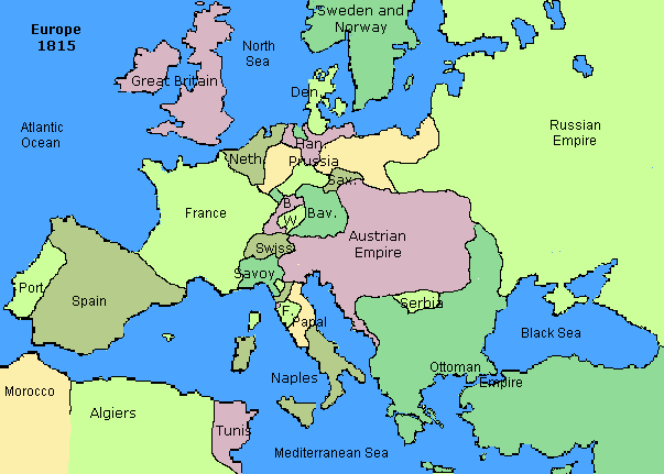 1815 Congress Of Vienna. Europe in 1815, after